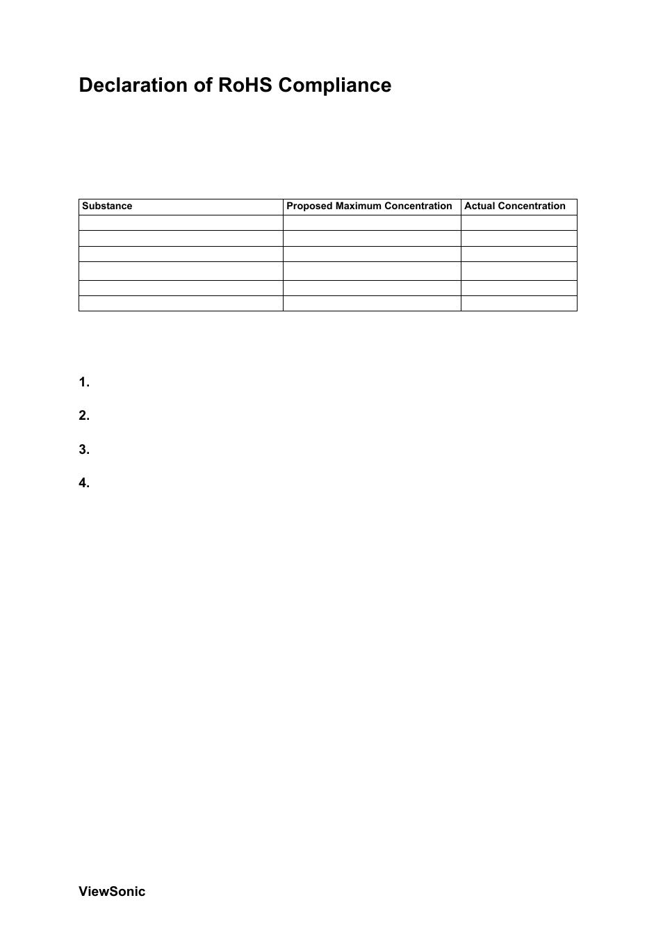 Declaration of rohs compliance | VIEWSONIC CD4230 VS12541 User Manual | Page 5 / 45