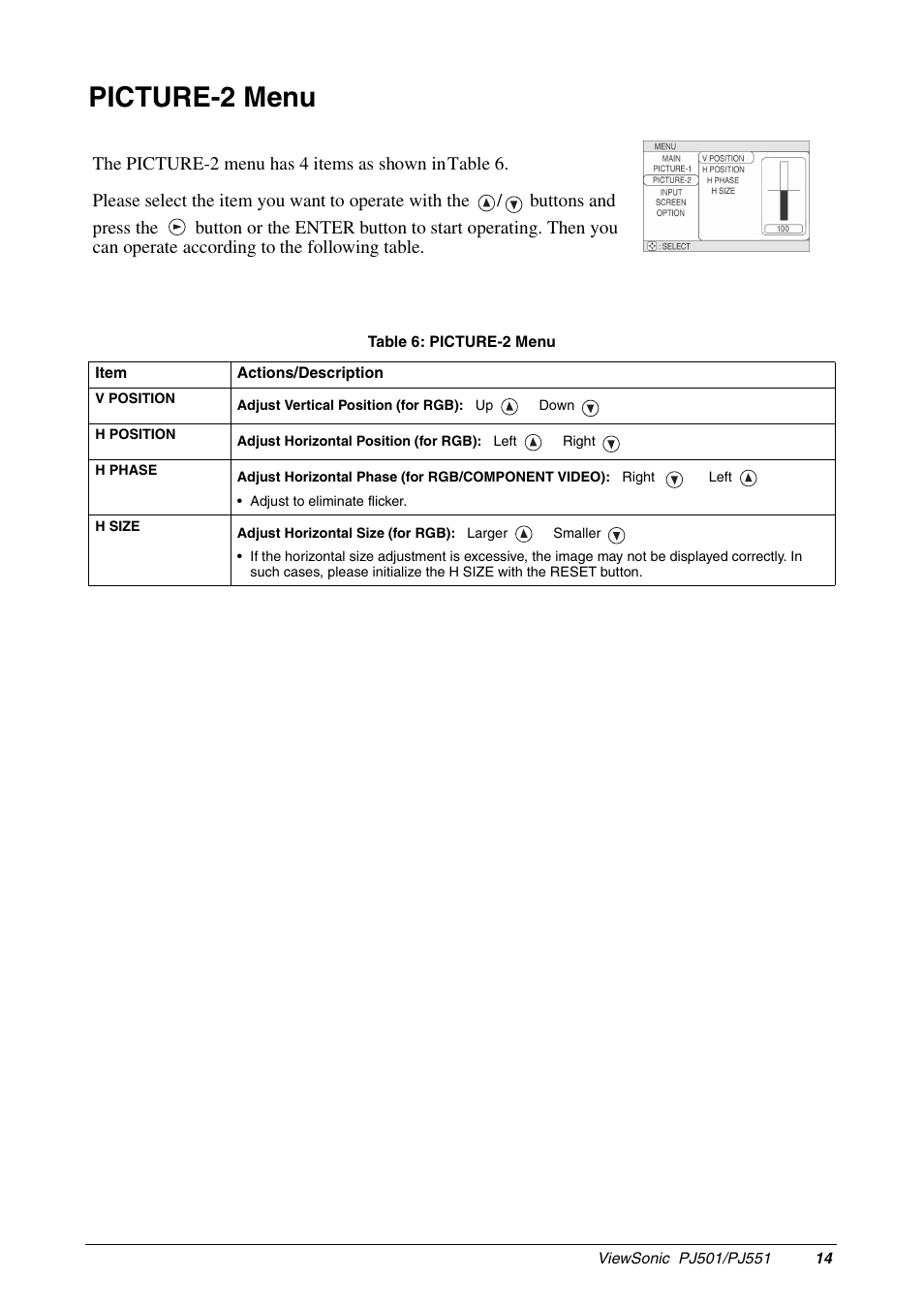 Picture-2 menu | VIEWSONIC PJ551 User Manual | Page 17 / 32