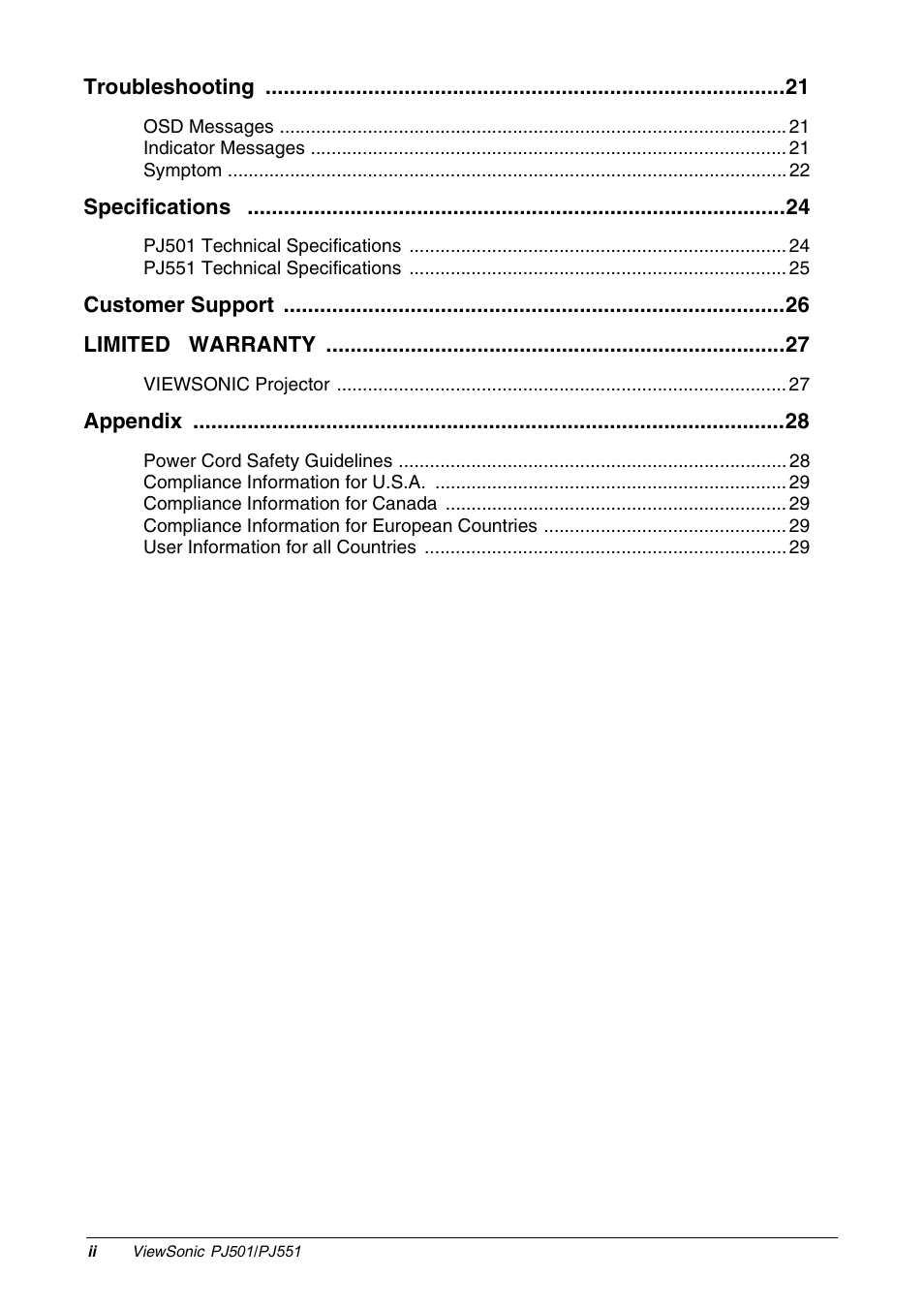 VIEWSONIC PJ551 User Manual | Page 3 / 32