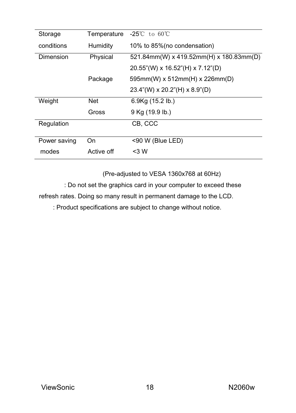 VIEWSONIC N2060W User Manual | Page 20 / 24