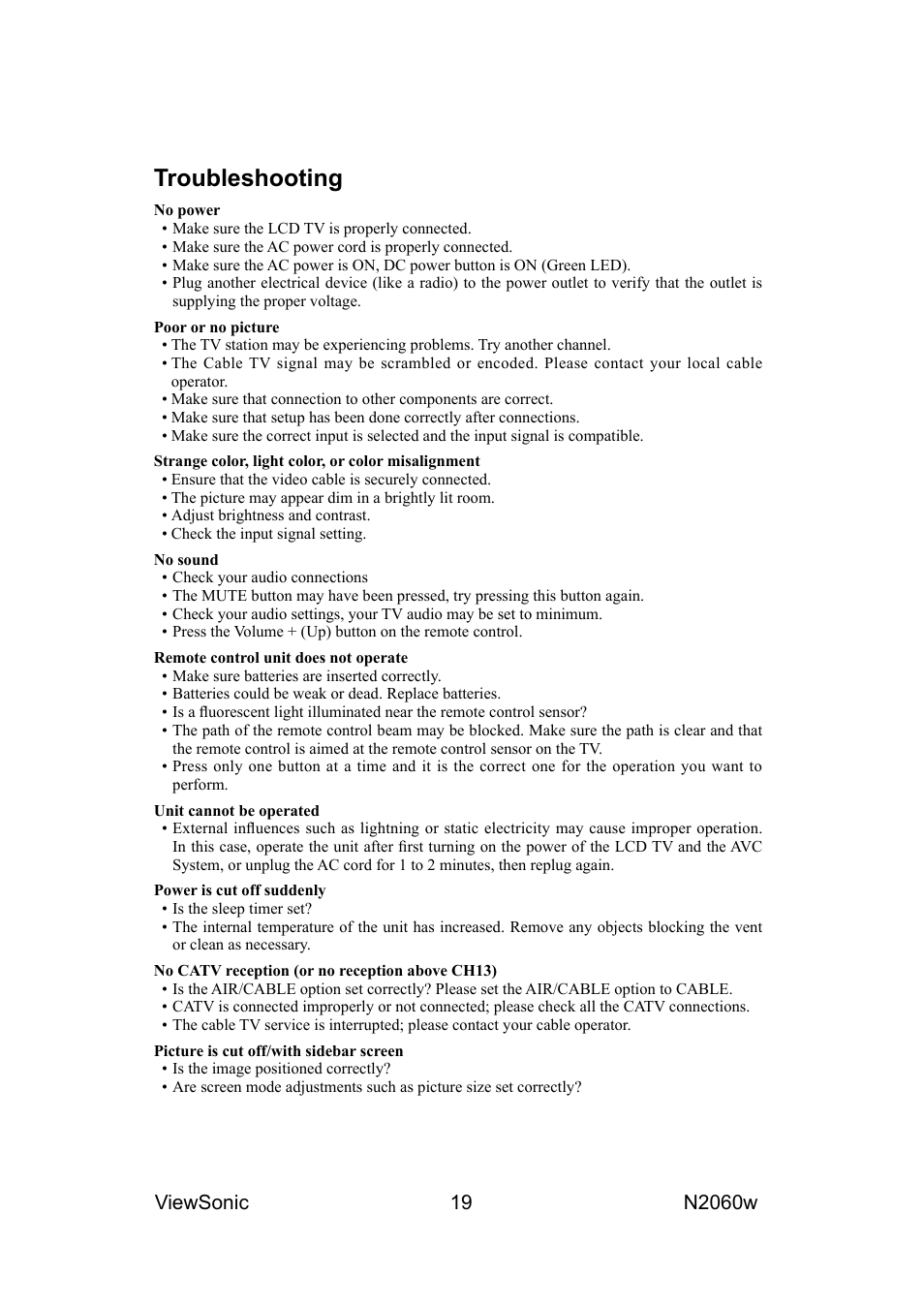 Troubleshooting | VIEWSONIC N2060W User Manual | Page 21 / 24