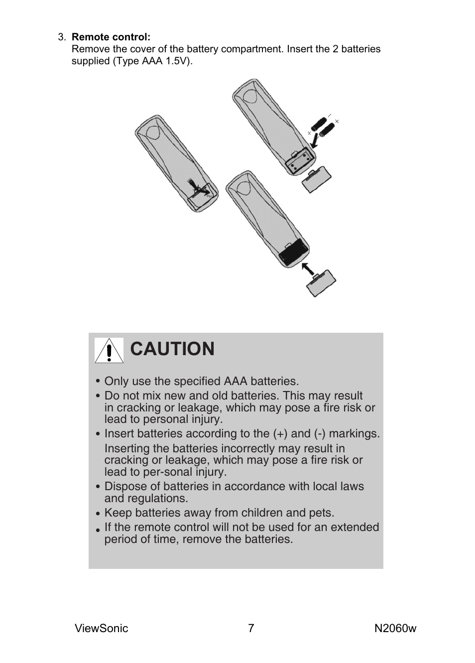 Caution | VIEWSONIC N2060W User Manual | Page 9 / 24