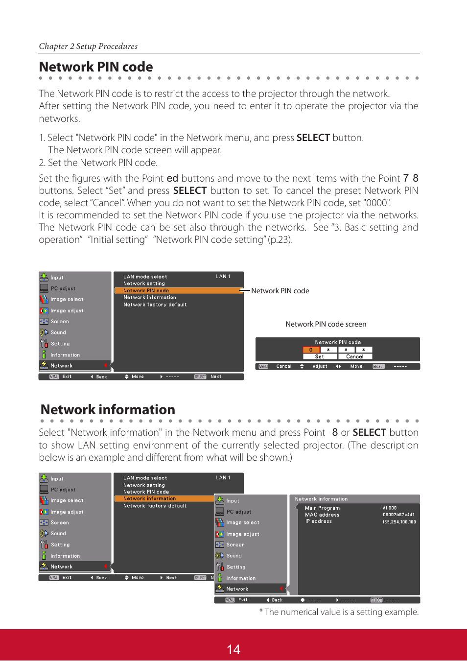 Network pin code network information | VIEWSONIC PJL6233 User Manual | Page 101 / 176
