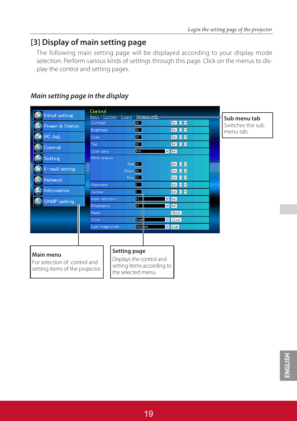 3] display of main setting page | VIEWSONIC PJL6233 User Manual | Page 106 / 176