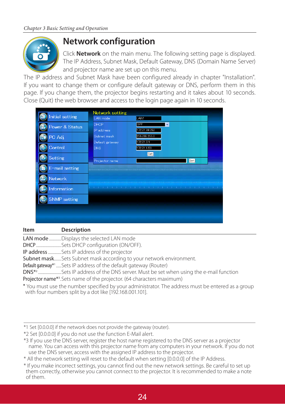 Network configuration | VIEWSONIC PJL6233 User Manual | Page 111 / 176