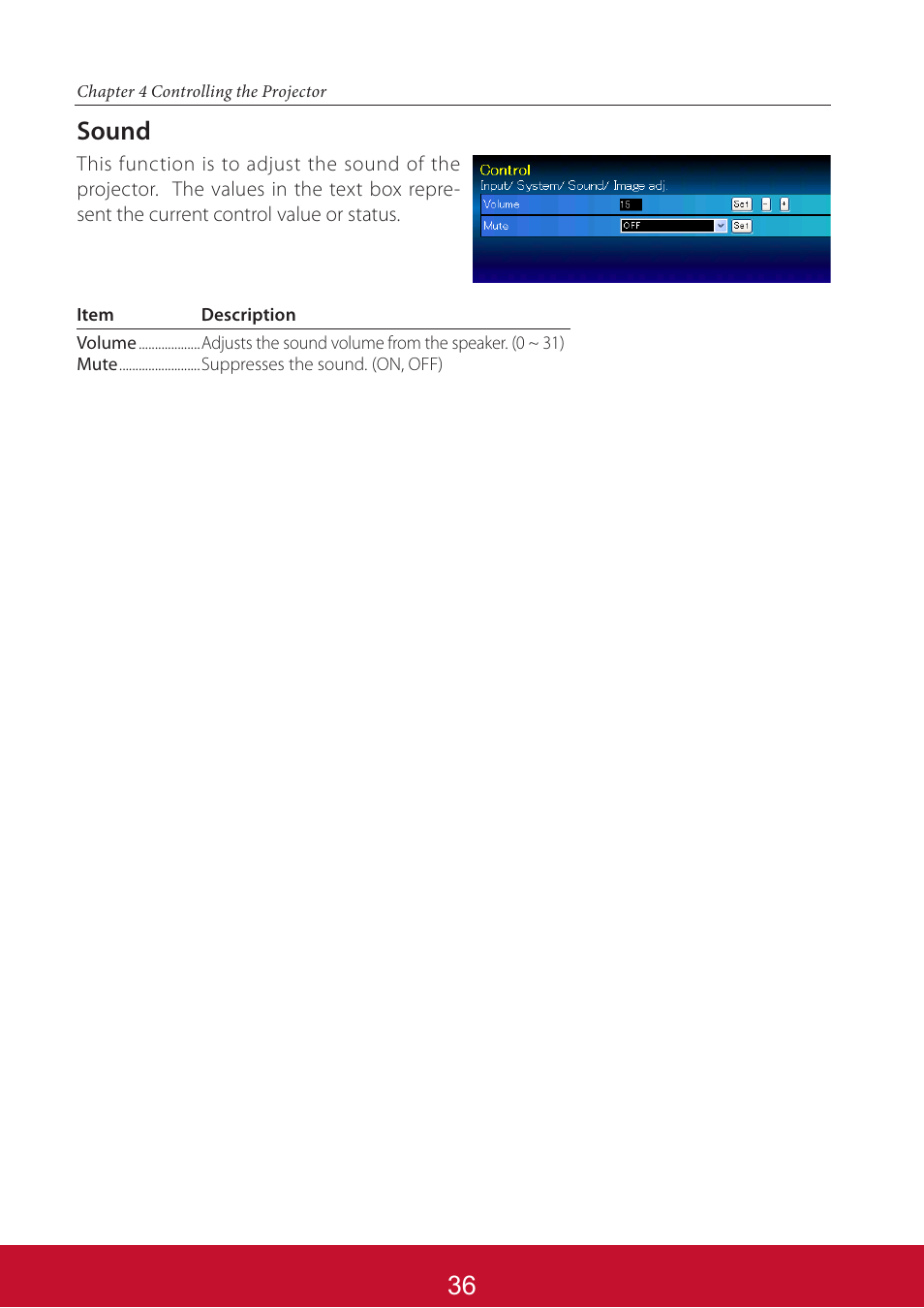 Sound | VIEWSONIC PJL6233 User Manual | Page 123 / 176
