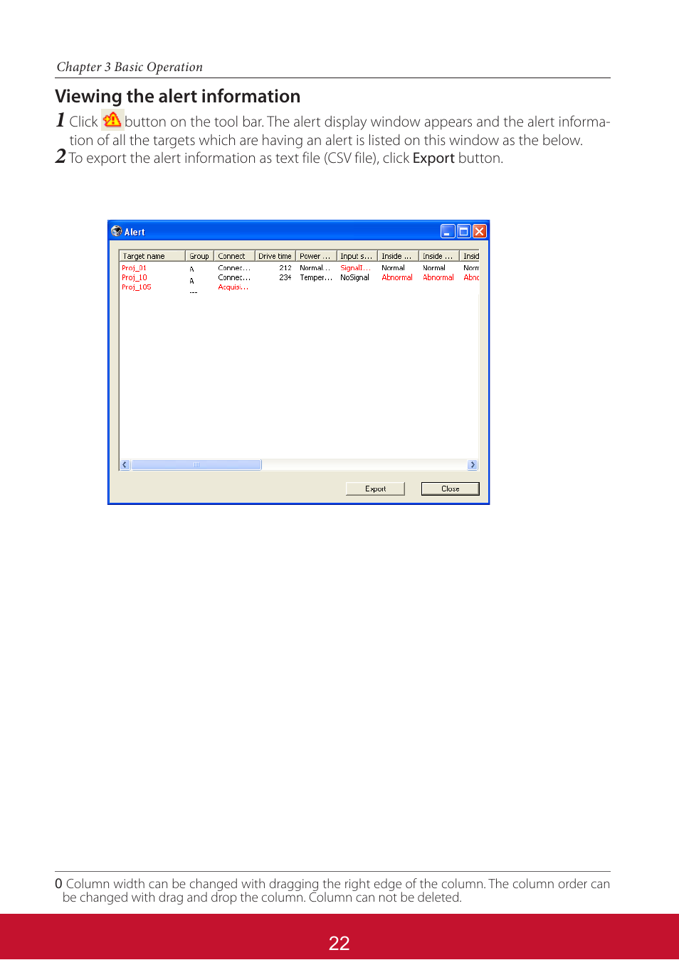 Viewing the alert information | VIEWSONIC PJL6233 User Manual | Page 166 / 176