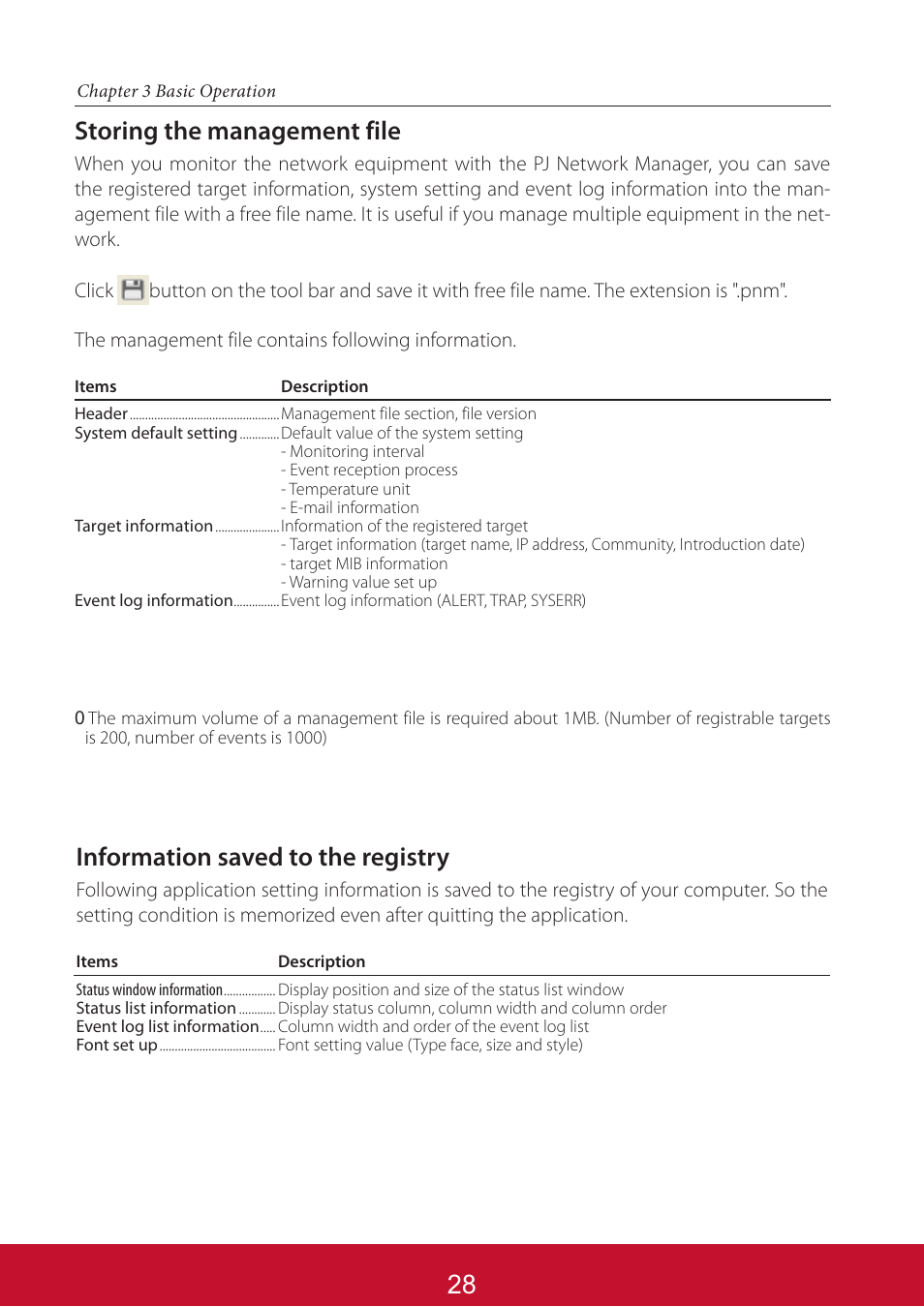 Information saved to the registry, Storing the management file | VIEWSONIC PJL6233 User Manual | Page 172 / 176