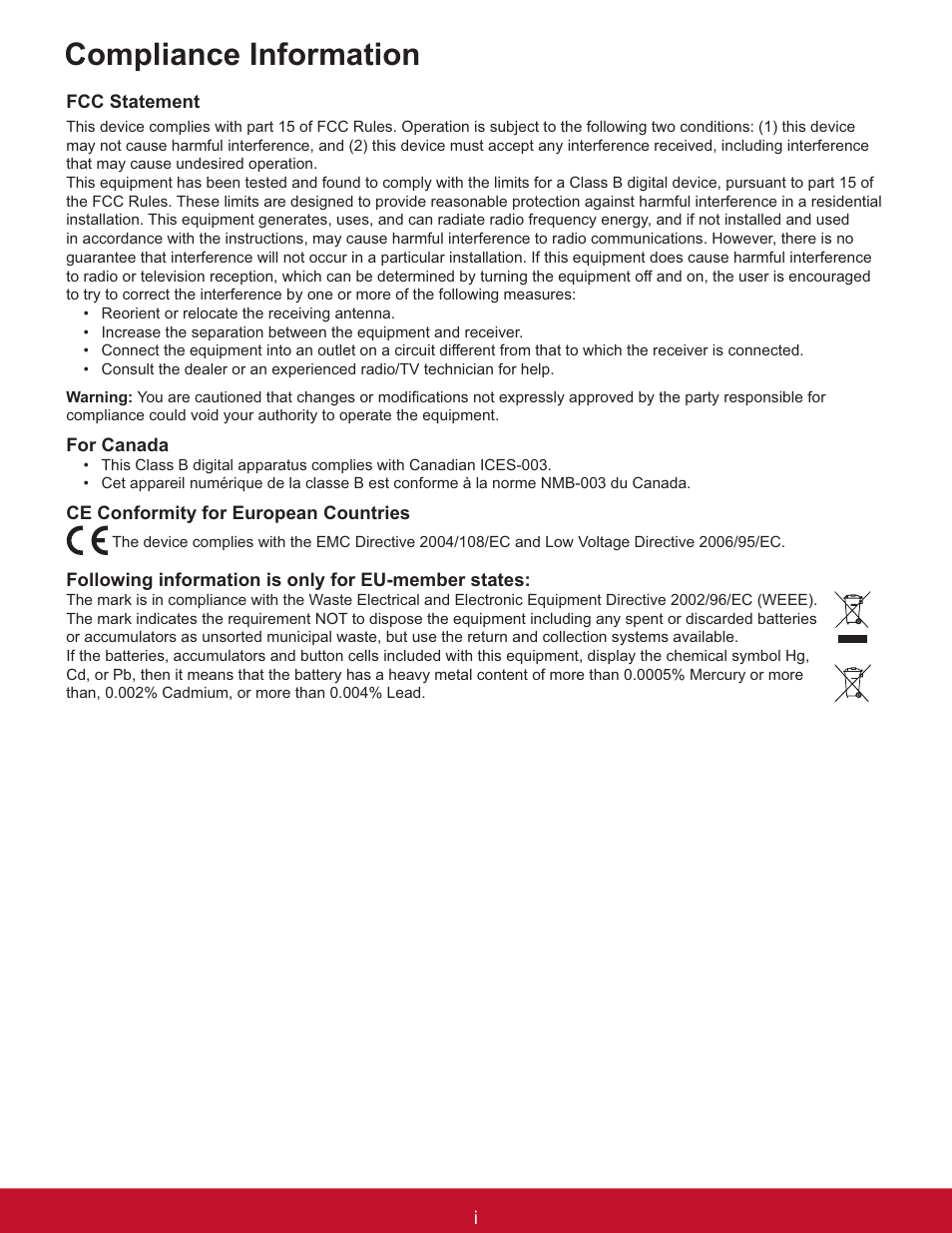 Compliance information | VIEWSONIC PJL6233 User Manual | Page 2 / 176