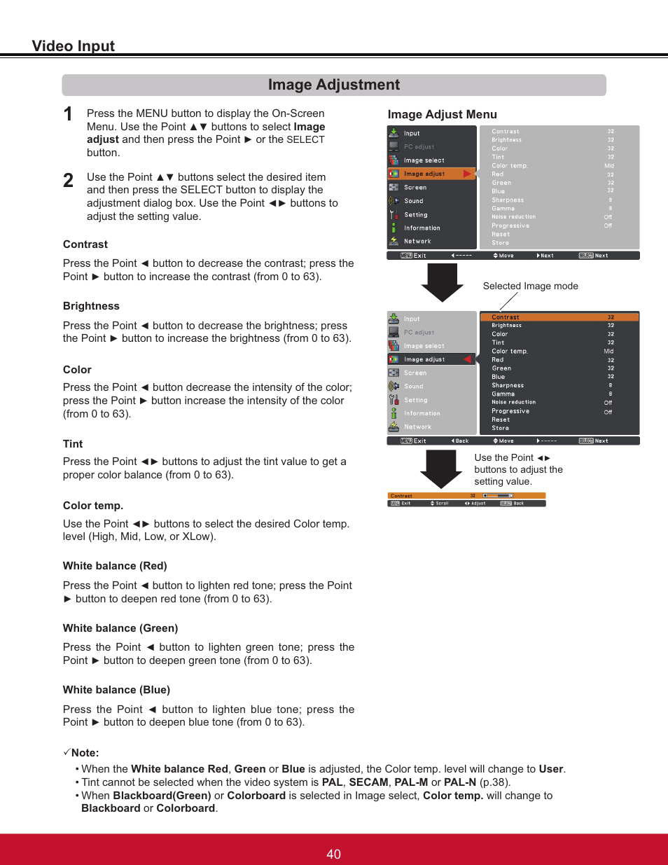 Video input image adjustment | VIEWSONIC PJL6233 User Manual | Page 46 / 176