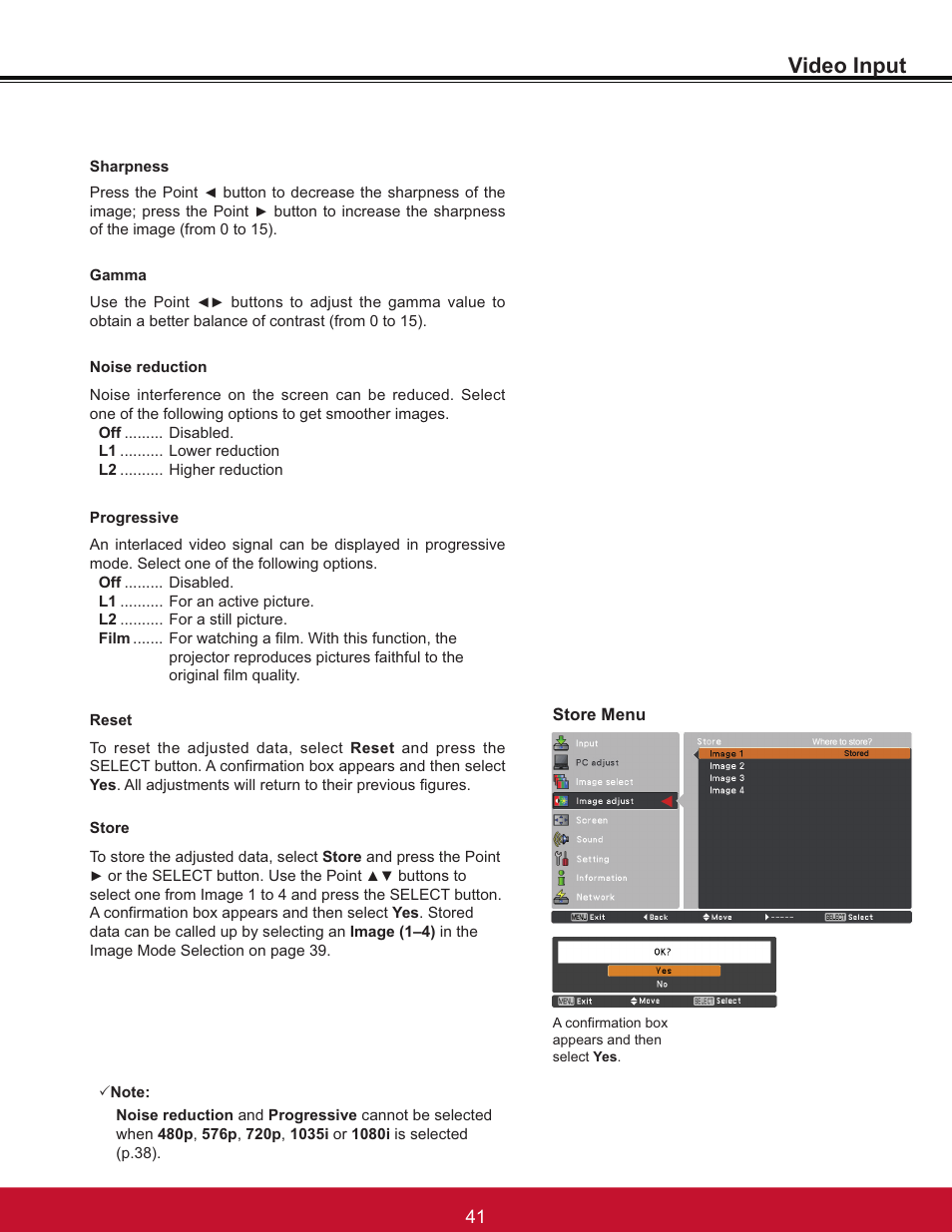 Video input | VIEWSONIC PJL6233 User Manual | Page 47 / 176