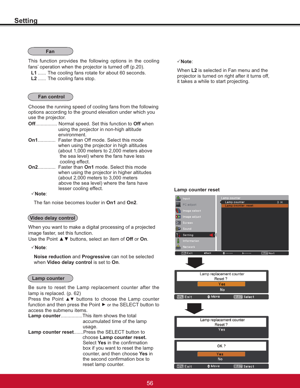 Setting | VIEWSONIC PJL6233 User Manual | Page 62 / 176