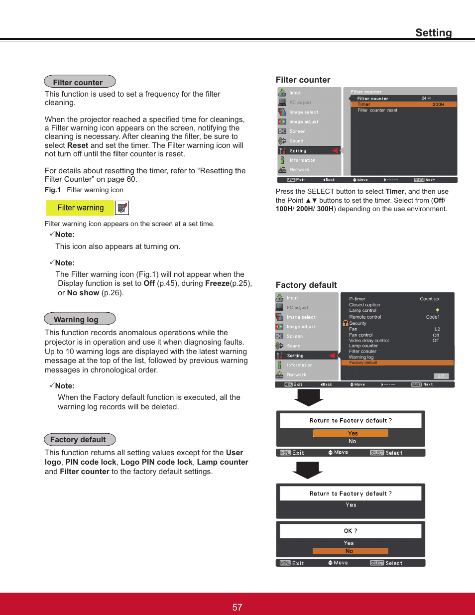 Setting | VIEWSONIC PJL6233 User Manual | Page 63 / 176