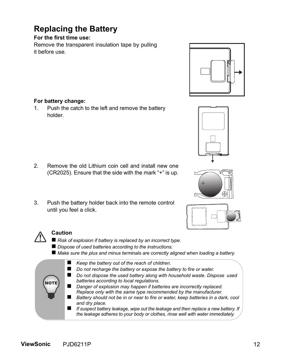 Replacing the battery | VIEWSONIC VS13729 User Manual | Page 14 / 42