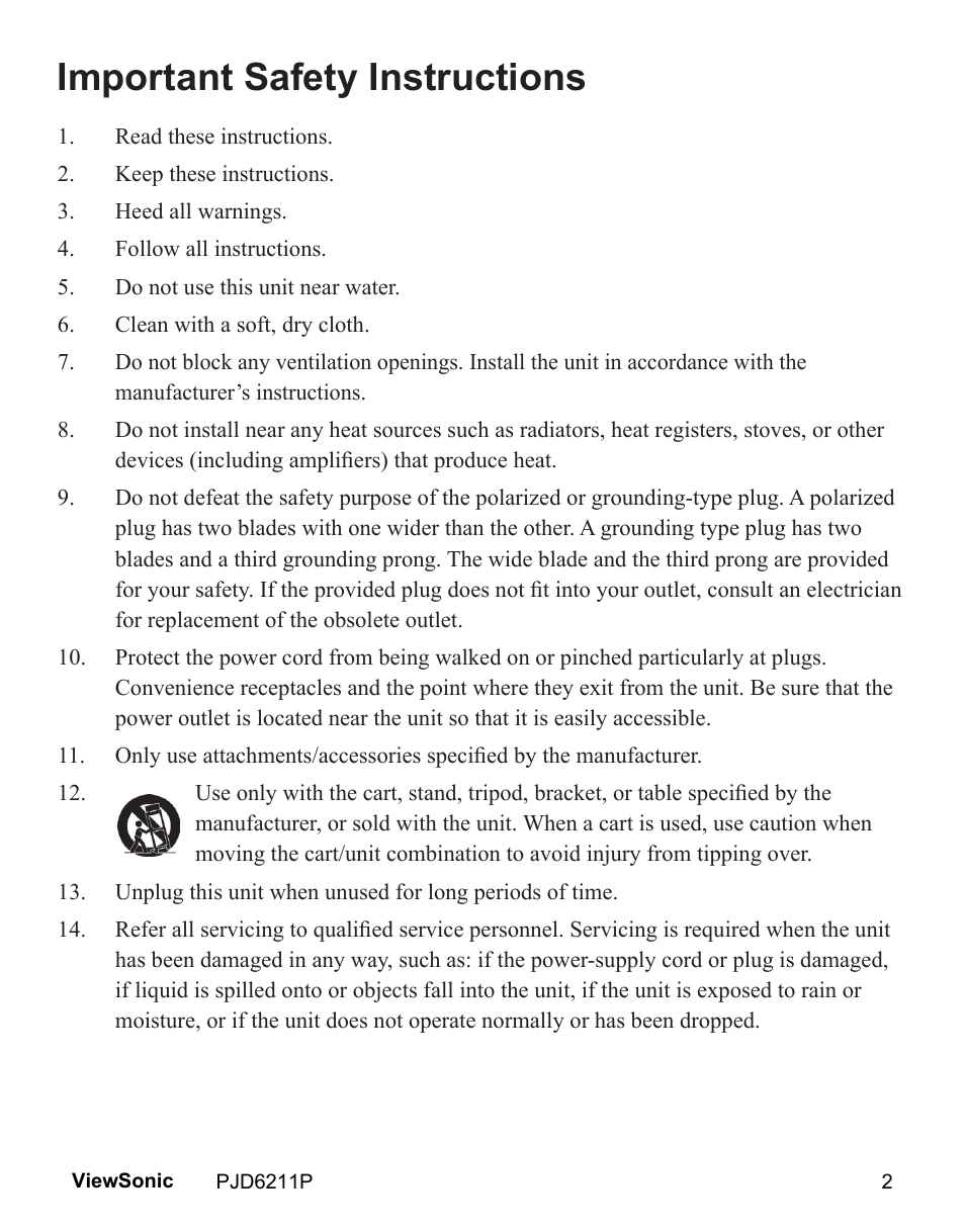 Important safety instructions | VIEWSONIC VS13729 User Manual | Page 4 / 42