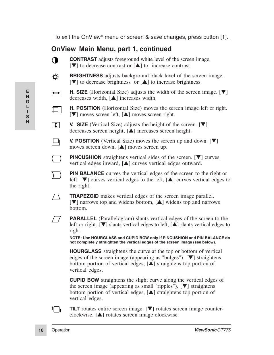 Onview, Main menu, part 1, continued | VIEWSONIC GT775 User Manual | Page 10 / 22