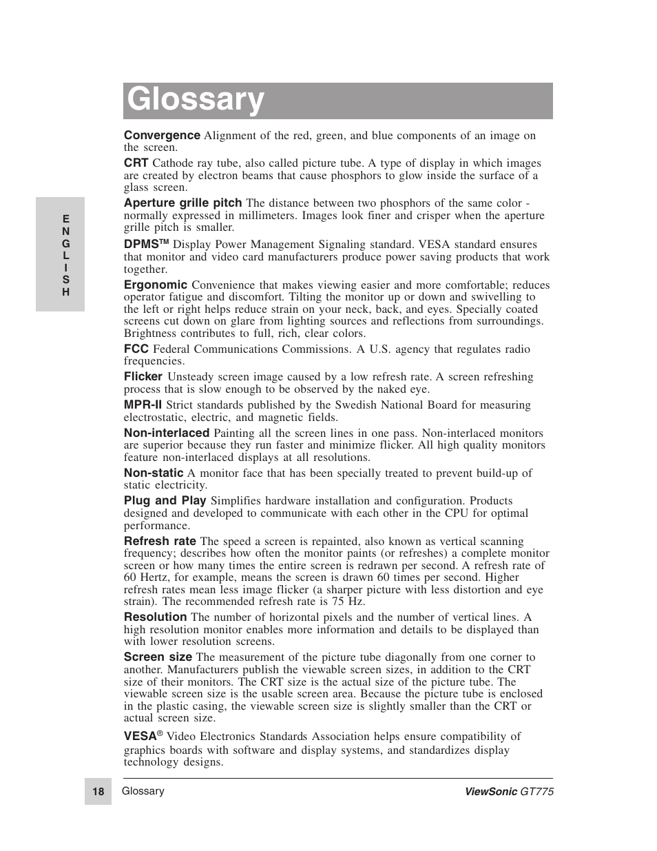 Glossary | VIEWSONIC GT775 User Manual | Page 18 / 22