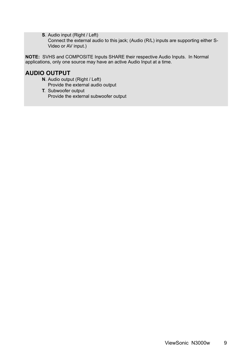 Audio output | VIEWSONIC N3000w User Manual | Page 10 / 34