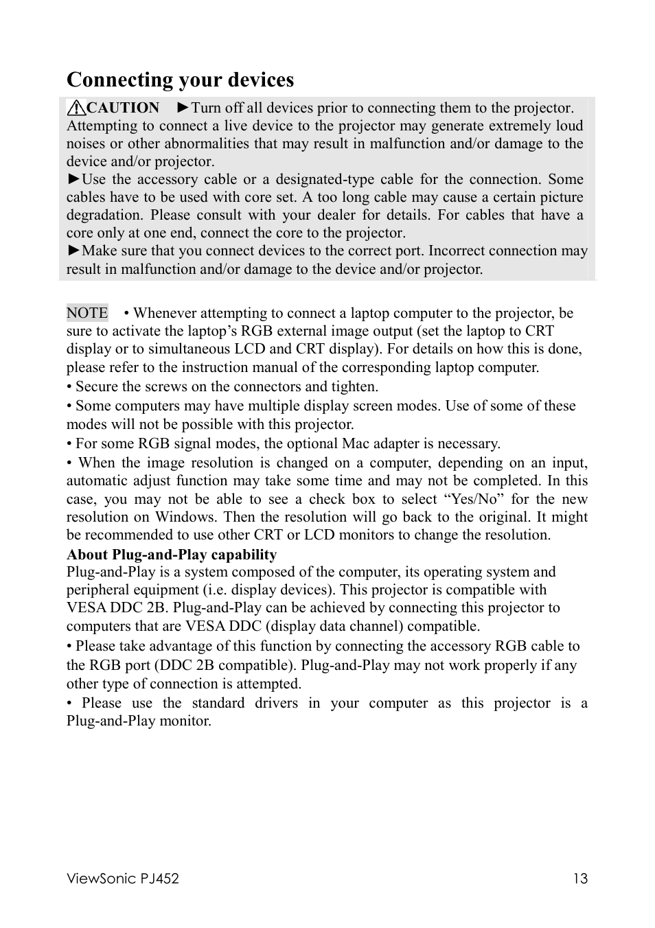 Connecting your devices | VIEWSONIC PJ452 User Manual | Page 17 / 60