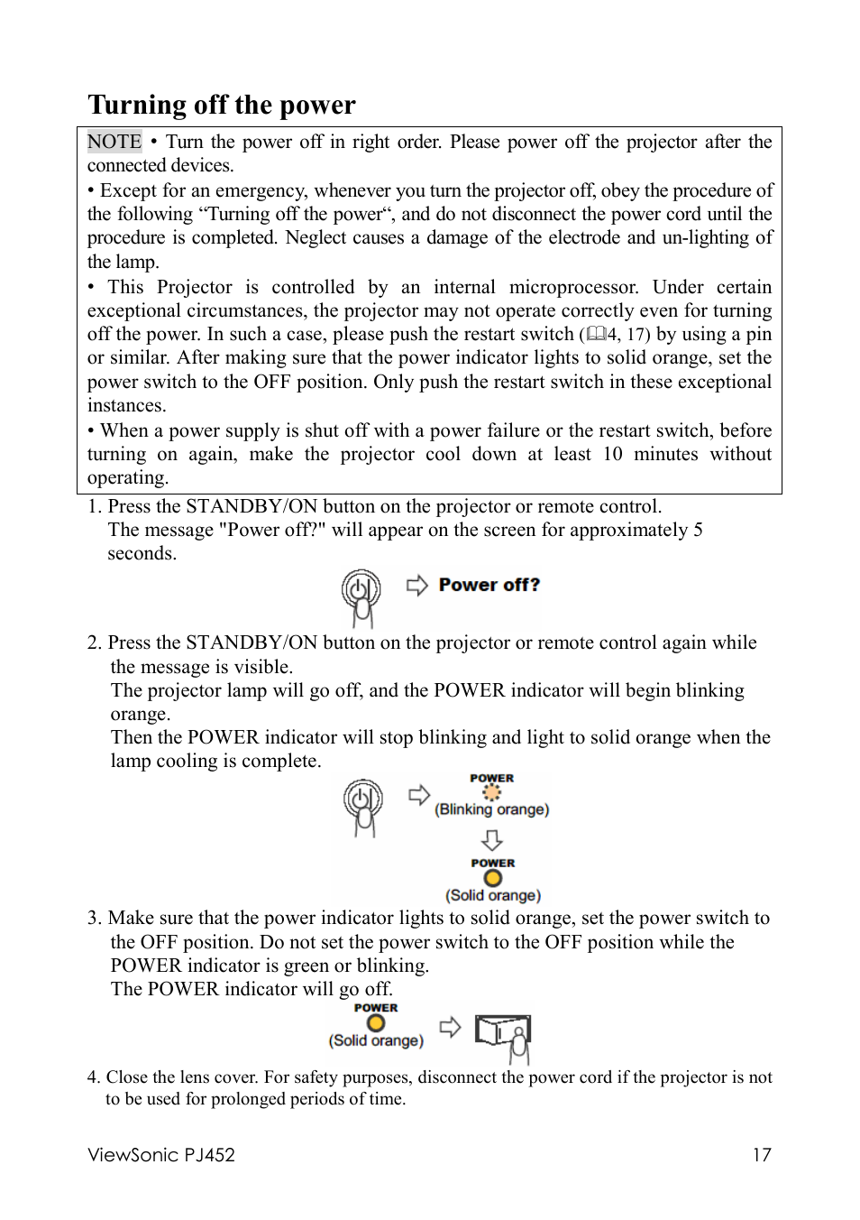 Turning off the power | VIEWSONIC PJ452 User Manual | Page 21 / 60