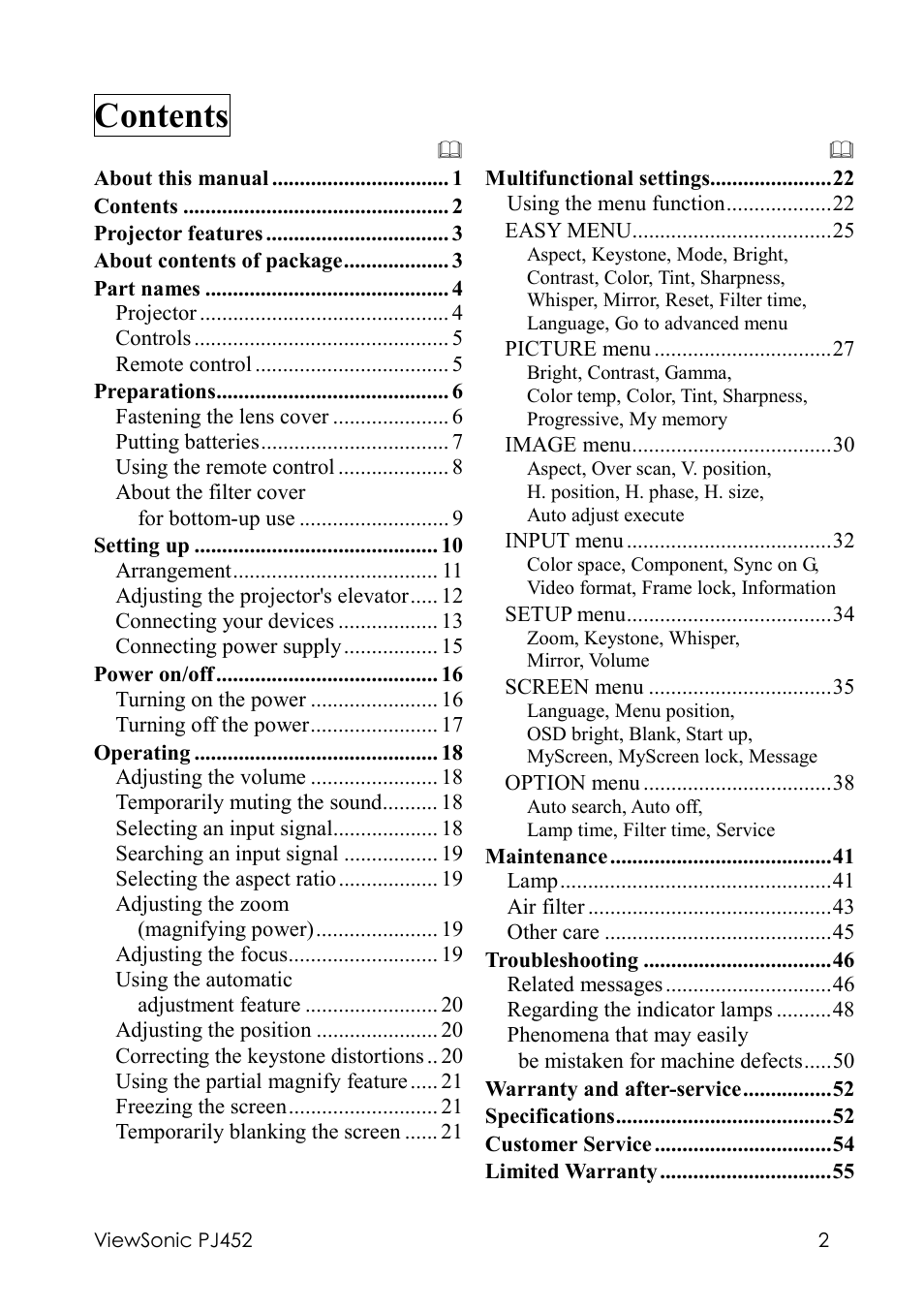 VIEWSONIC PJ452 User Manual | Page 6 / 60