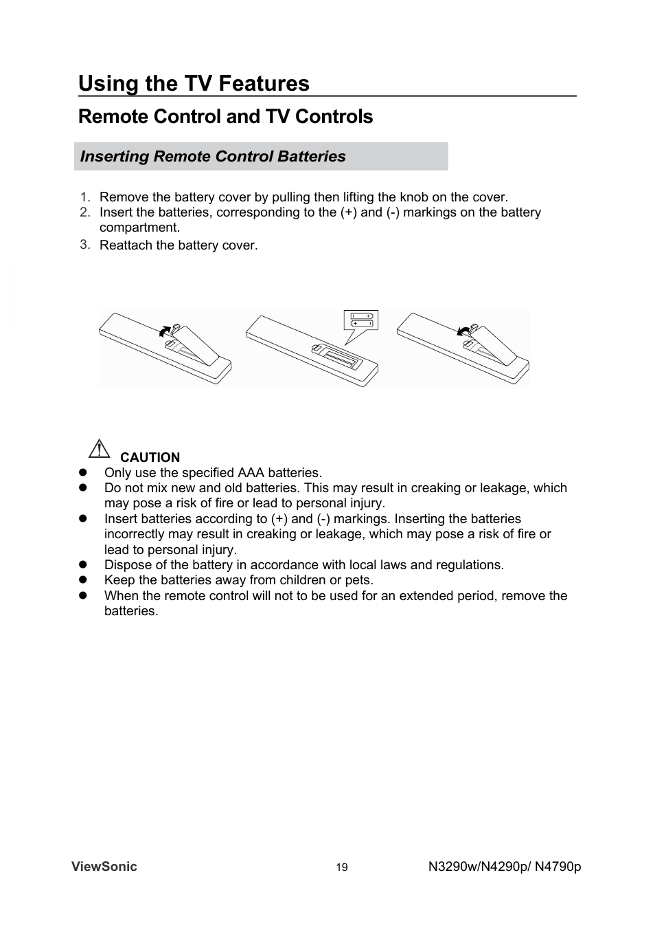 Using the tv features, Remote control and tv controls | VIEWSONIC VS12280-1A User Manual | Page 24 / 43
