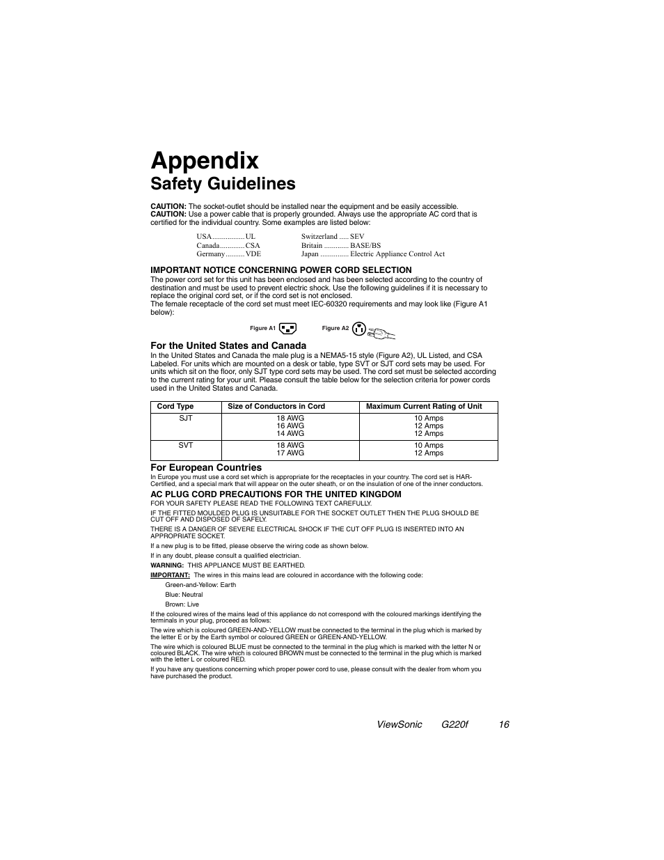 Appendix, Safety guidelines | VIEWSONIC G220F User Manual | Page 17 / 19