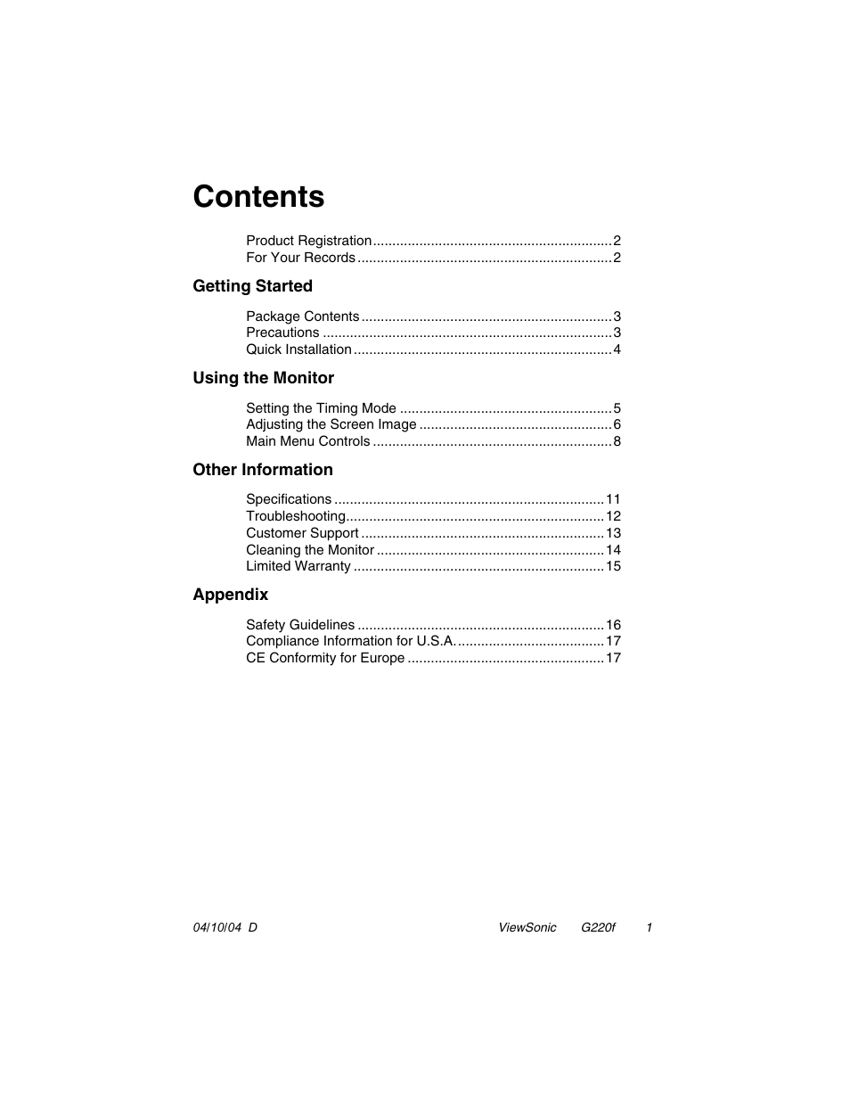 VIEWSONIC G220F User Manual | Page 2 / 19