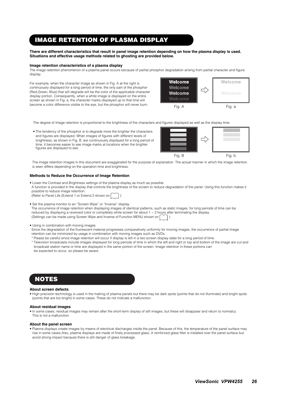 Image retention of plasma display | VIEWSONIC VPW4255 User Manual | Page 28 / 40