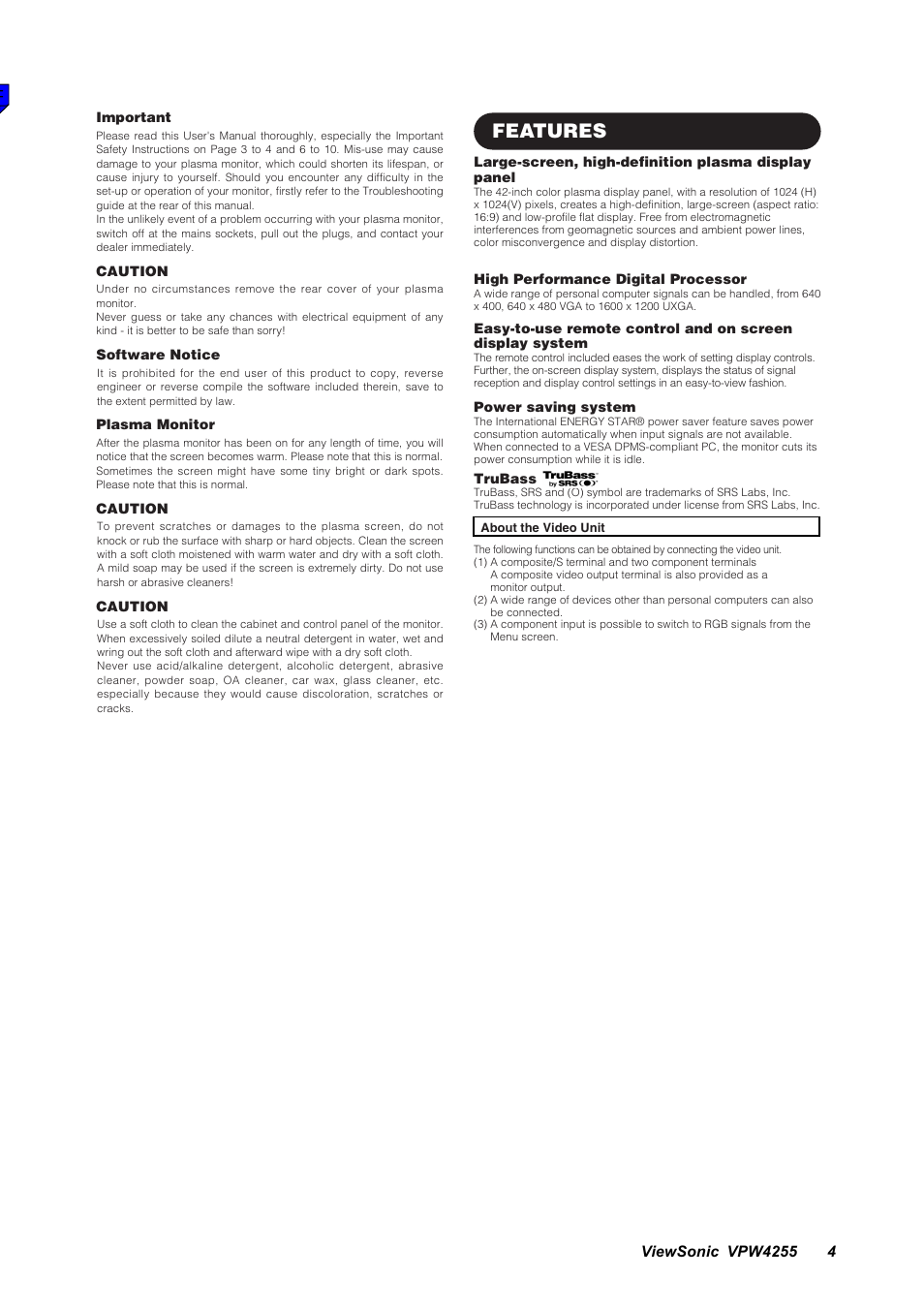 Features | VIEWSONIC VPW4255 User Manual | Page 6 / 40