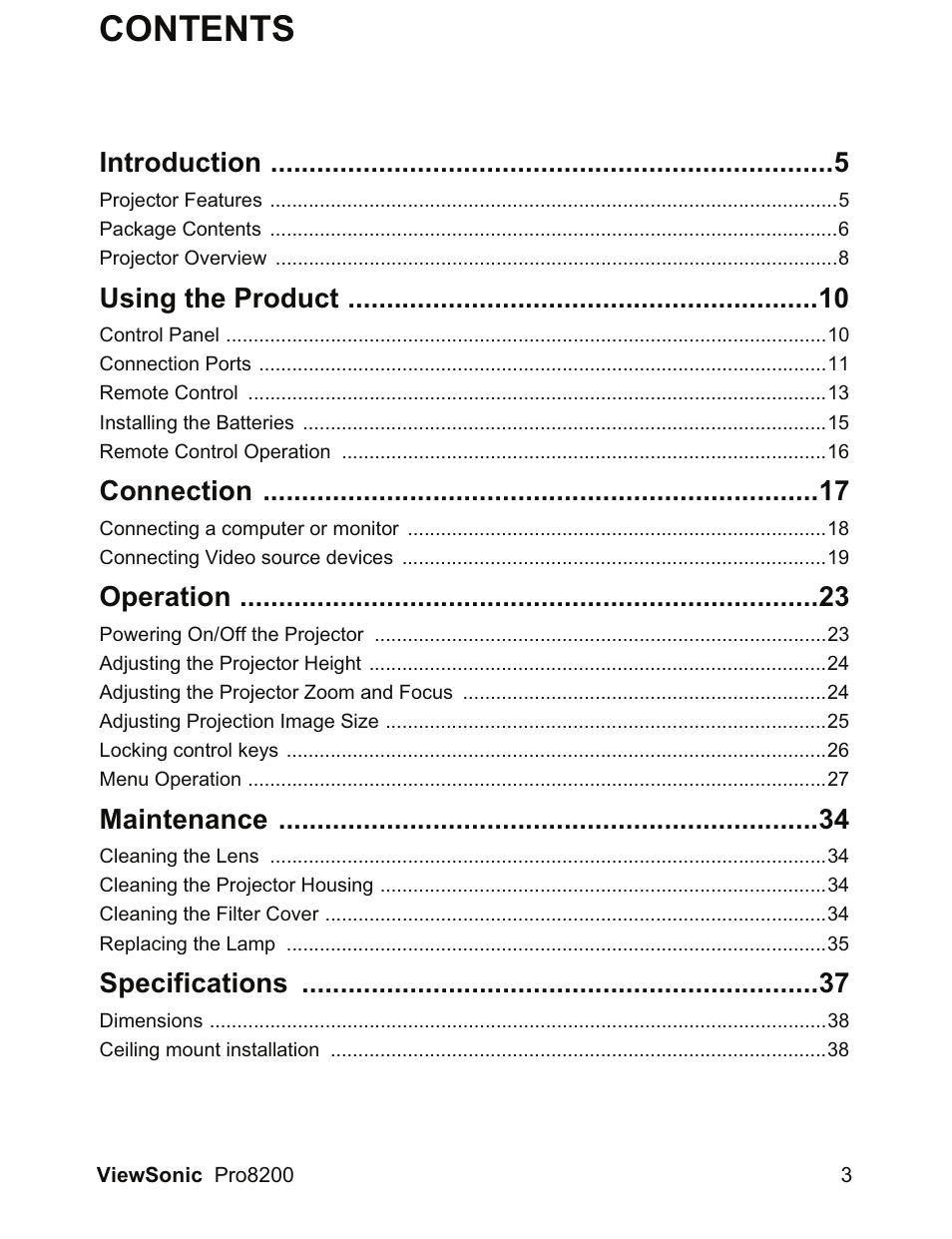 VIEWSONIC DLP Projector Pro8200 User Manual | Page 7 / 57