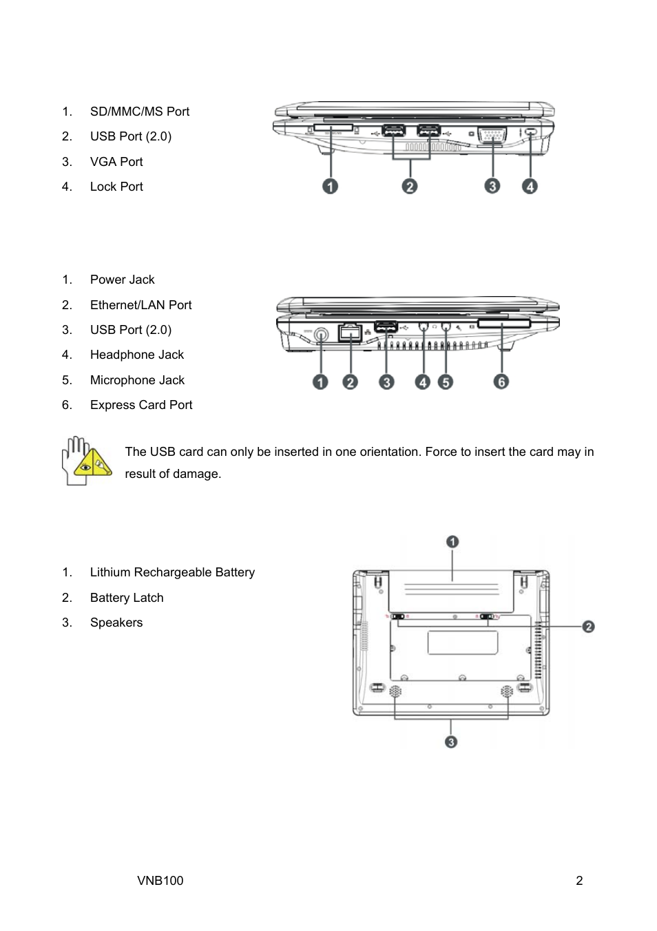 2 right side, 3 left side, 4 bottom side | VIEWSONIC VNB100 Netbook VS12570 User Manual | Page 11 / 37