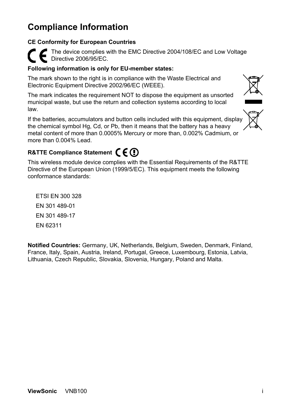 Compliance information | VIEWSONIC VNB100 Netbook VS12570 User Manual | Page 2 / 37