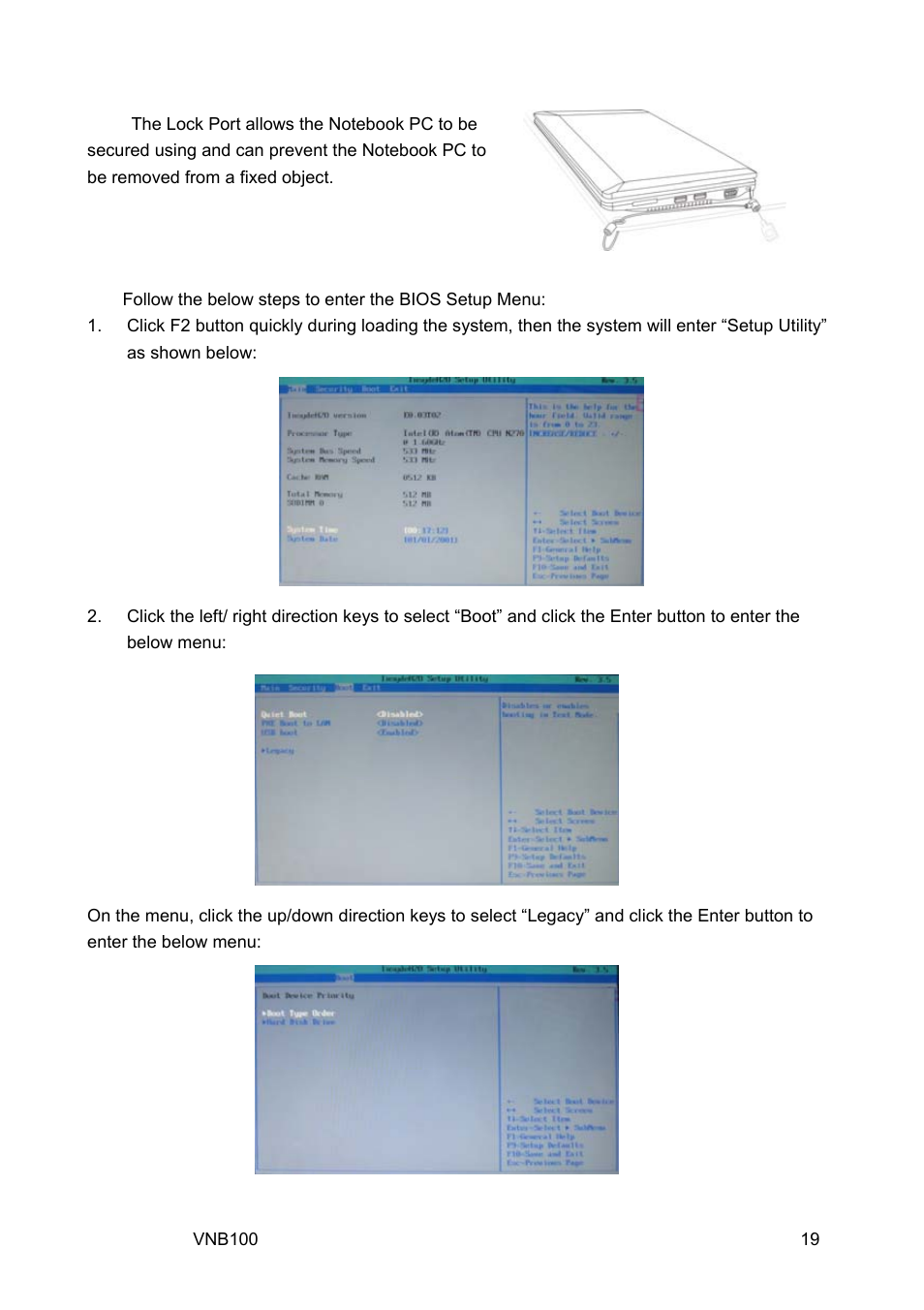 2 enter the bios setup menu | VIEWSONIC VNB100 Netbook VS12570 User Manual | Page 28 / 37