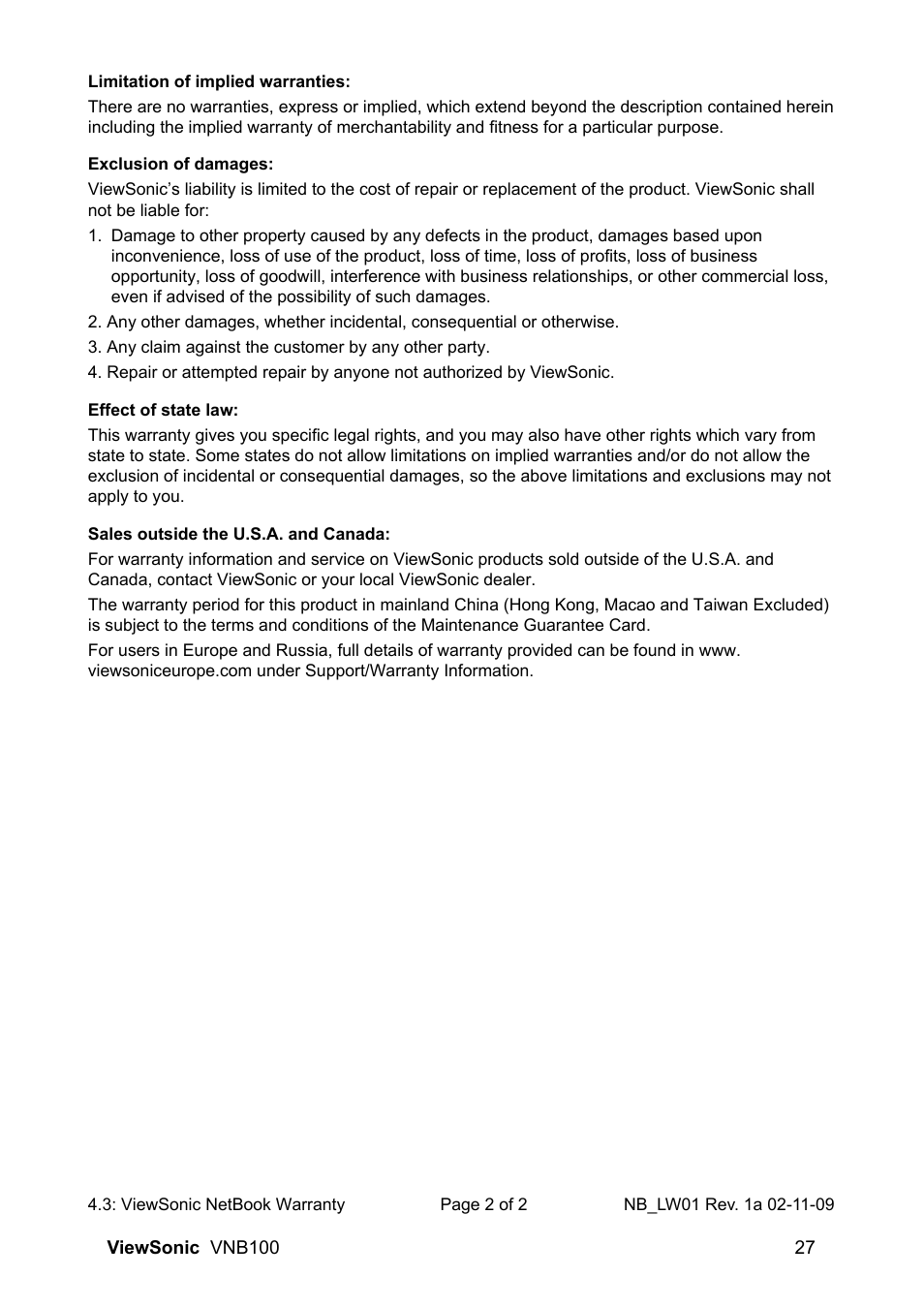 VIEWSONIC VNB100 Netbook VS12570 User Manual | Page 36 / 37