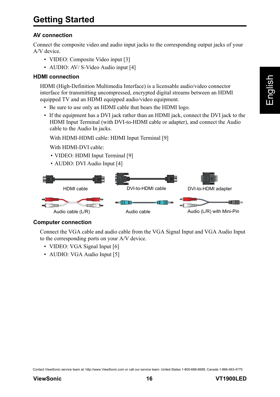 English, Getting started | VIEWSONIC VS13231-1M User Manual | Page 22 / 52