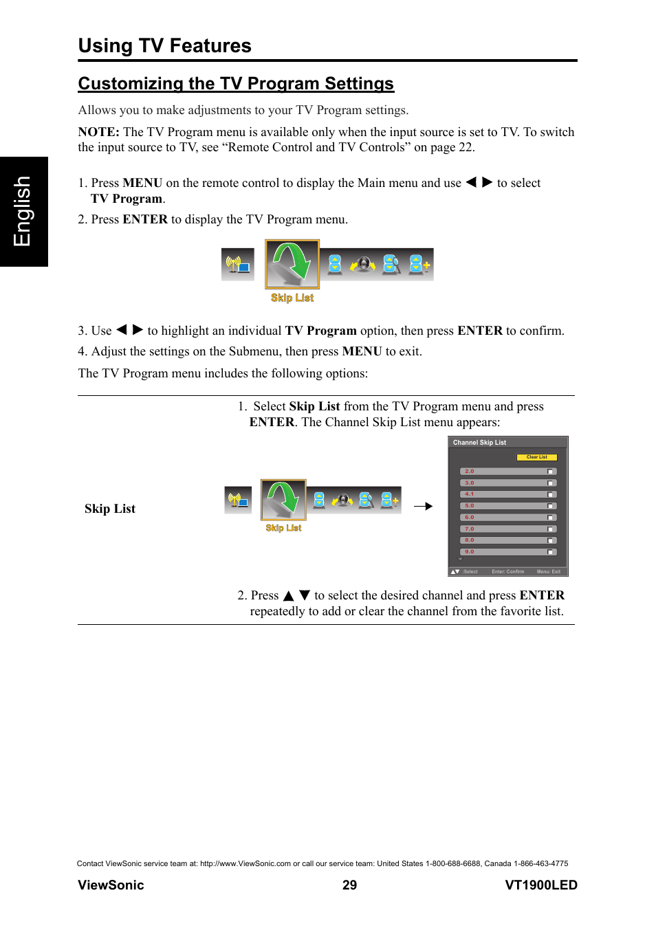 Customizing the tv program settings, English, Using tv features | VIEWSONIC VS13231-1M User Manual | Page 35 / 52