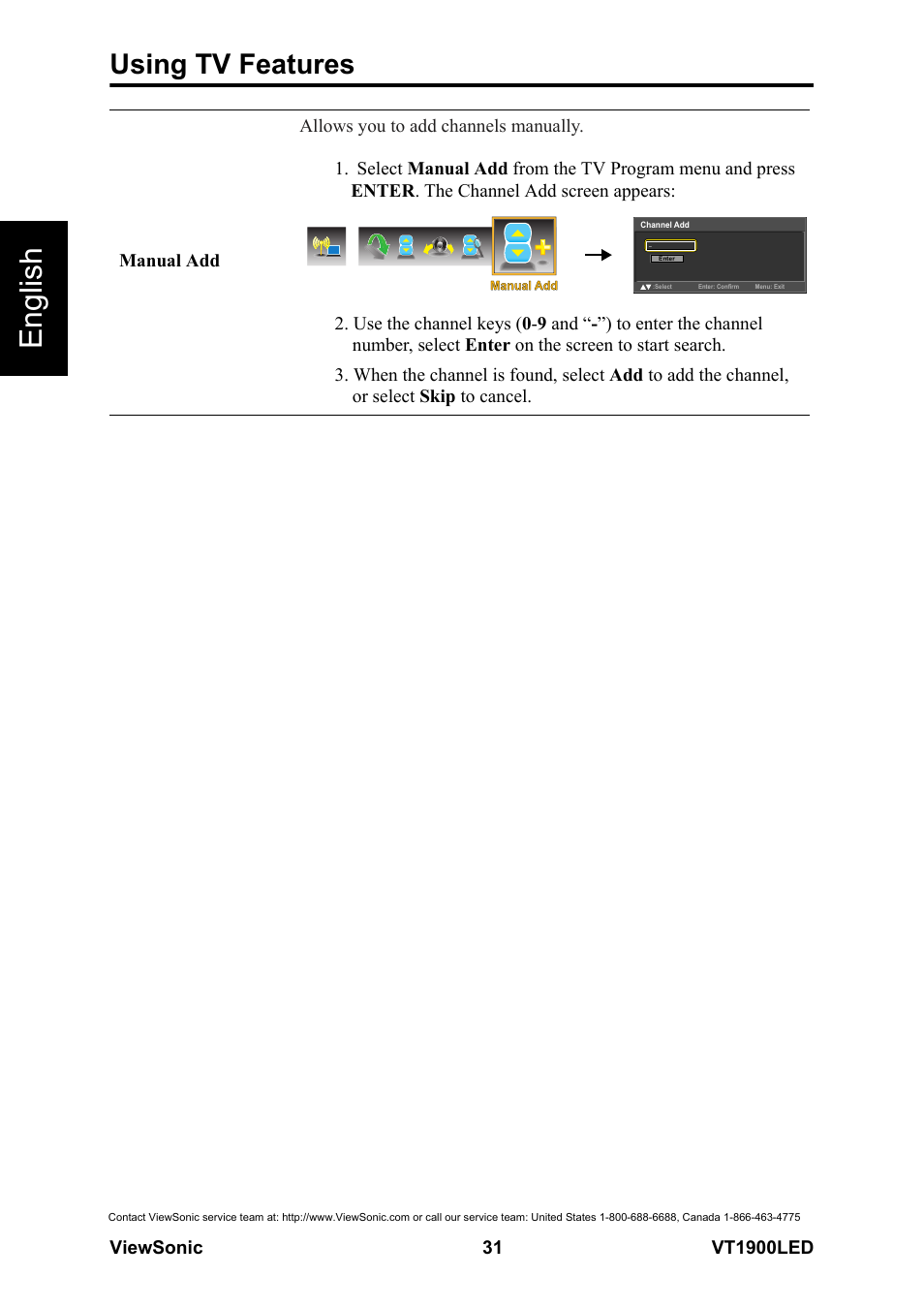 English, Using tv features | VIEWSONIC VS13231-1M User Manual | Page 37 / 52