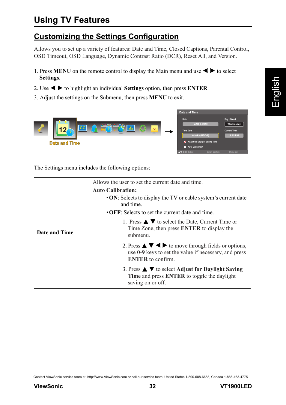 Customizing the settings configuration, English, Using tv features | VIEWSONIC VS13231-1M User Manual | Page 38 / 52