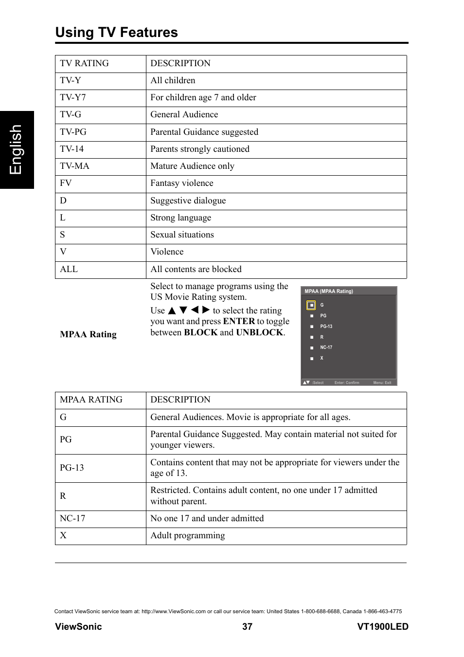 English, Using tv features | VIEWSONIC VS13231-1M User Manual | Page 43 / 52