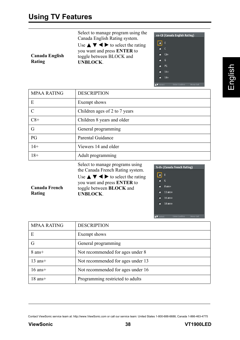 English, Using tv features | VIEWSONIC VS13231-1M User Manual | Page 44 / 52