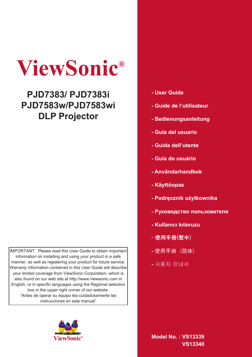 VIEWSONIC PJD7383 User Manual | 95 pages