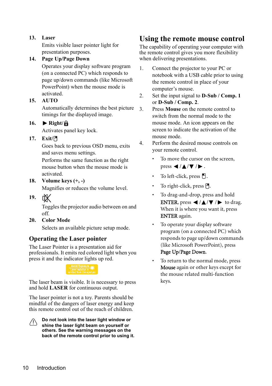 Using the remote mouse, Using the remote mouse control | VIEWSONIC PJD7383 User Manual | Page 14 / 95