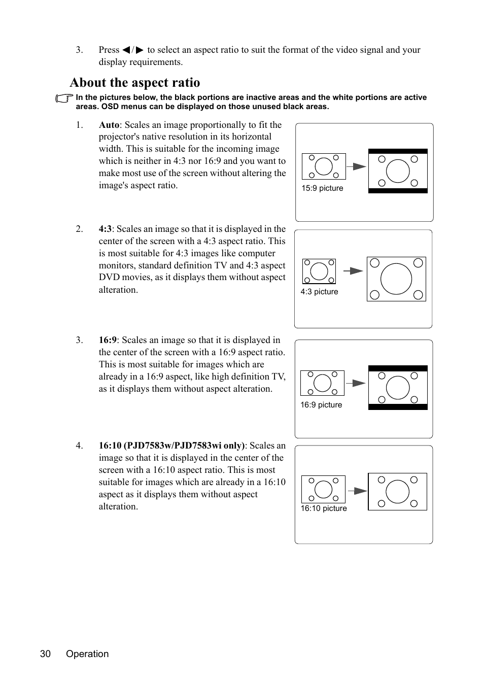 About the aspect ratio | VIEWSONIC PJD7383 User Manual | Page 34 / 95
