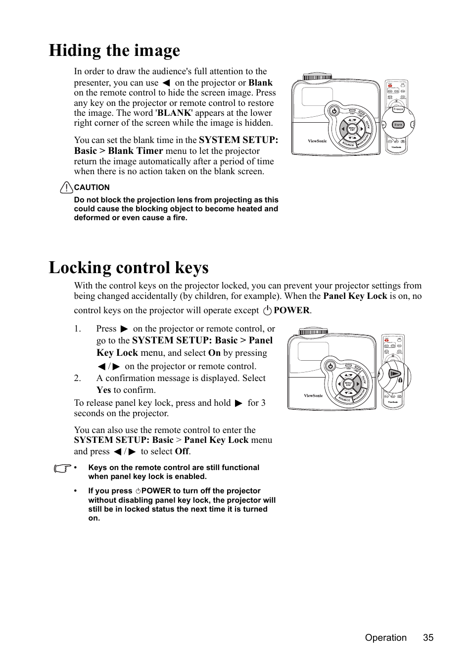 Hiding the image, Locking control keys, Hiding the image locking control keys | VIEWSONIC PJD7383 User Manual | Page 39 / 95