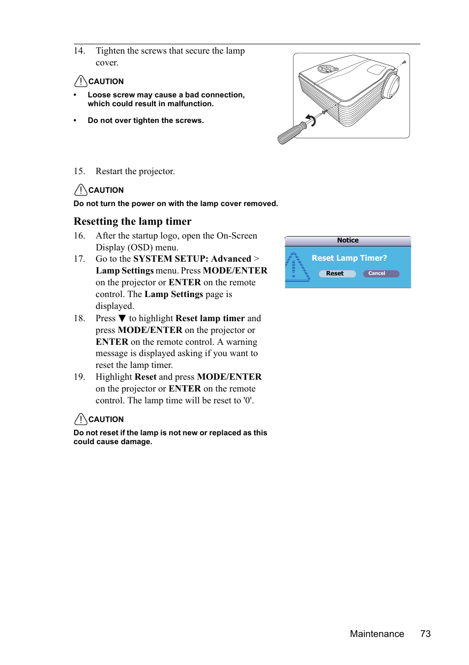 Resetting the lamp timer | VIEWSONIC PJD7383 User Manual | Page 77 / 95