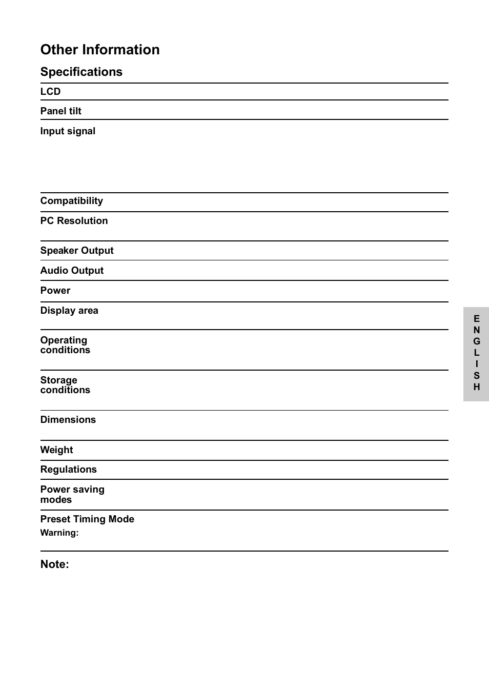 Other information, Specifications | VIEWSONIC NextVision N2010 User Manual | Page 28 / 33