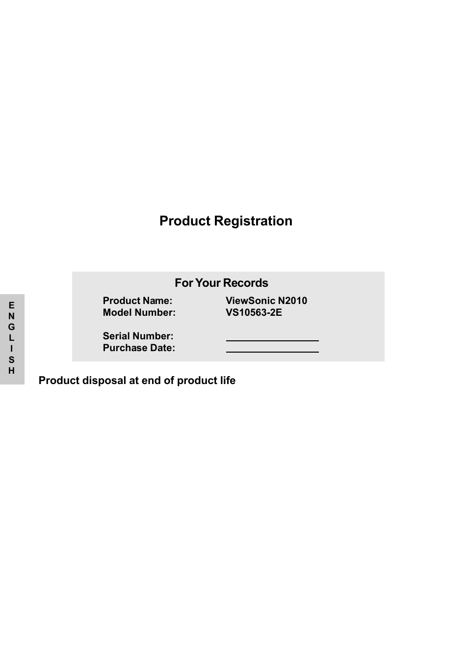 Product registration, For your records | VIEWSONIC NextVision N2010 User Manual | Page 3 / 33