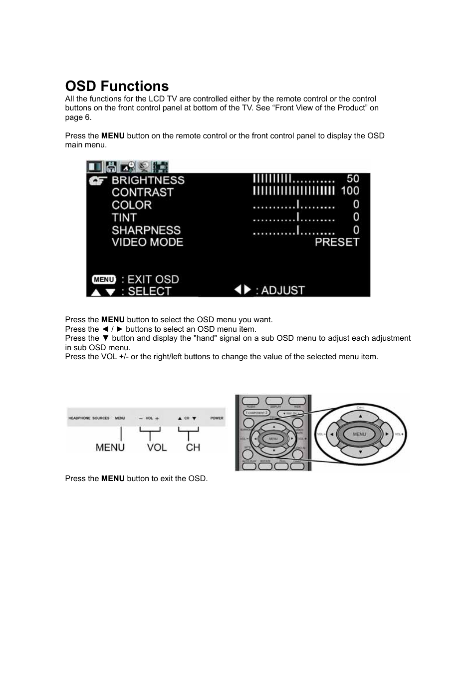 Osd functions | VIEWSONIC N3200w User Manual | Page 16 / 30
