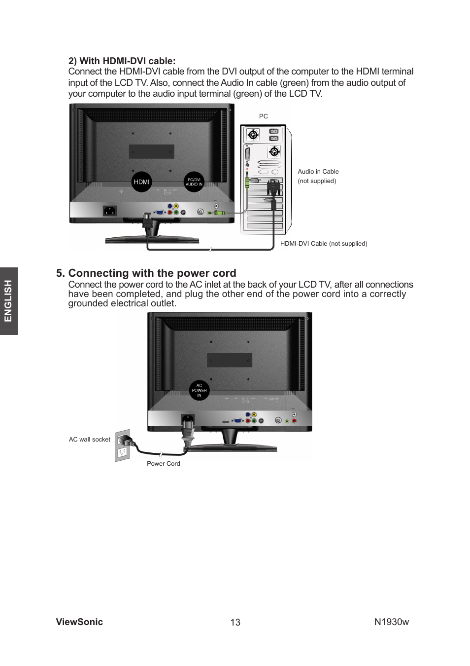 Connecting with the power cord | VIEWSONIC VS12197-1G User Manual | Page 15 / 28